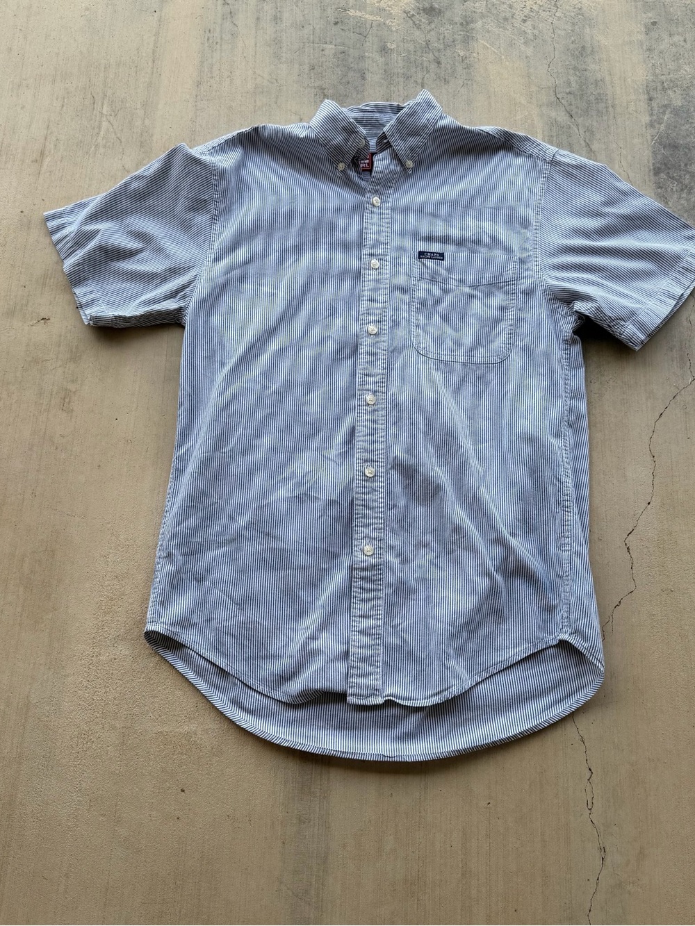 Vtg Ralph Lauren Light Blue & White Striped Short-Sleeve Button-Down Shirt